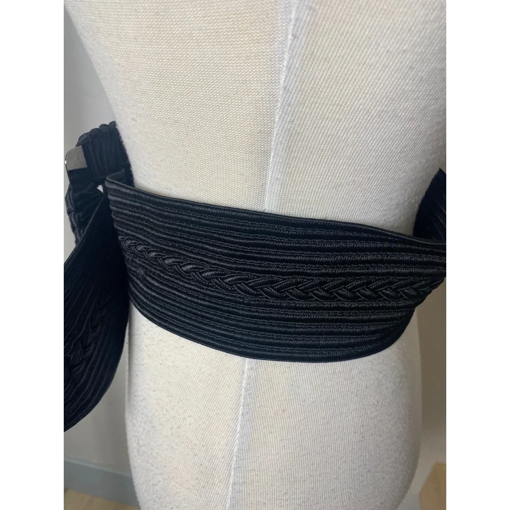 Vintage 80s 90s Black Soutache Cord Wide Cinch Belt Braided Statement Buckle